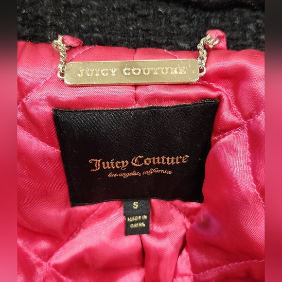 Juicy Couture Black Tweed Moto Jacket with Gold Zippers And Pink Quilted Lining. - Picture 11 of 15
